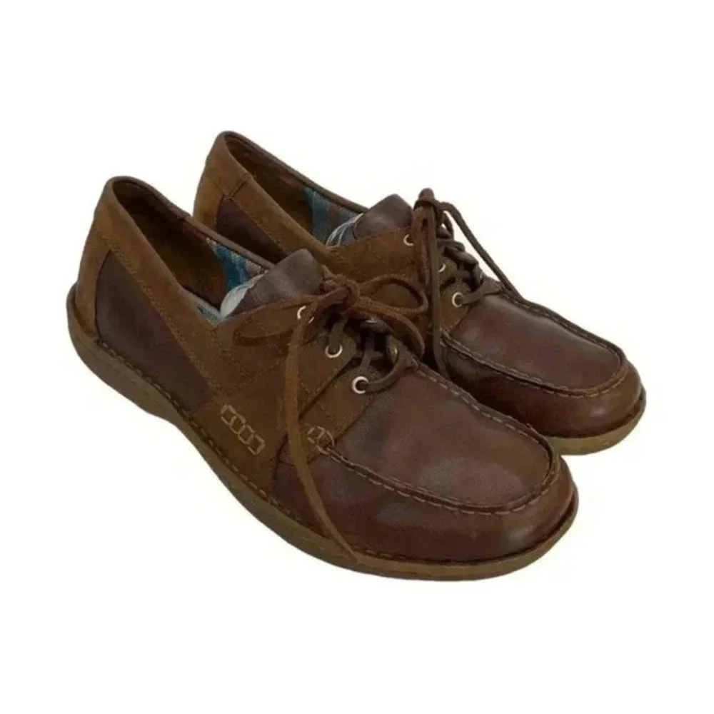 Born Offshore Size 12 EU 46 Leather Waterproof Lace Up Boat Shoes Moc Brown